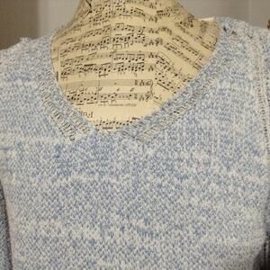 Free People Womens Sweater Blue Large Pullover White Cuff Loose Knit